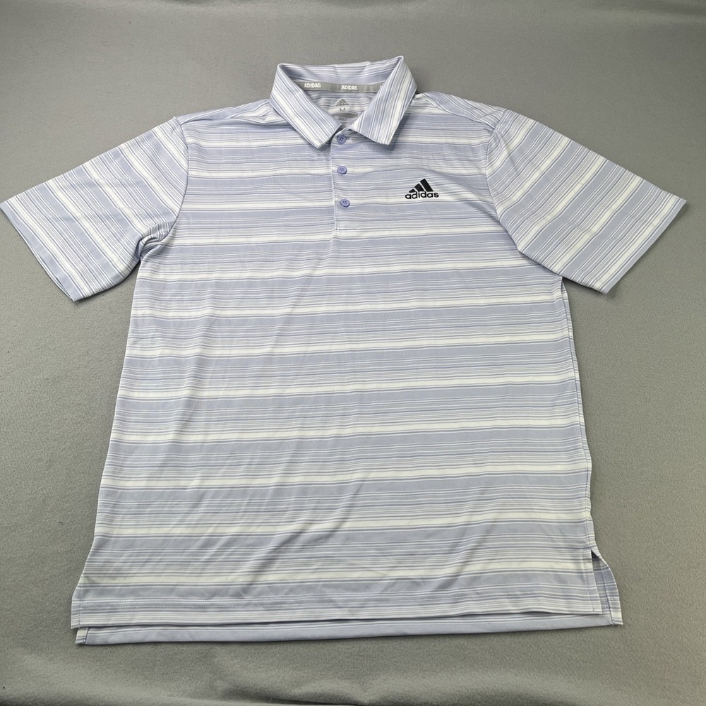 Adidas Golf Polo Shirt Mens M Blue Striped Short Sleeve Athletic Performance